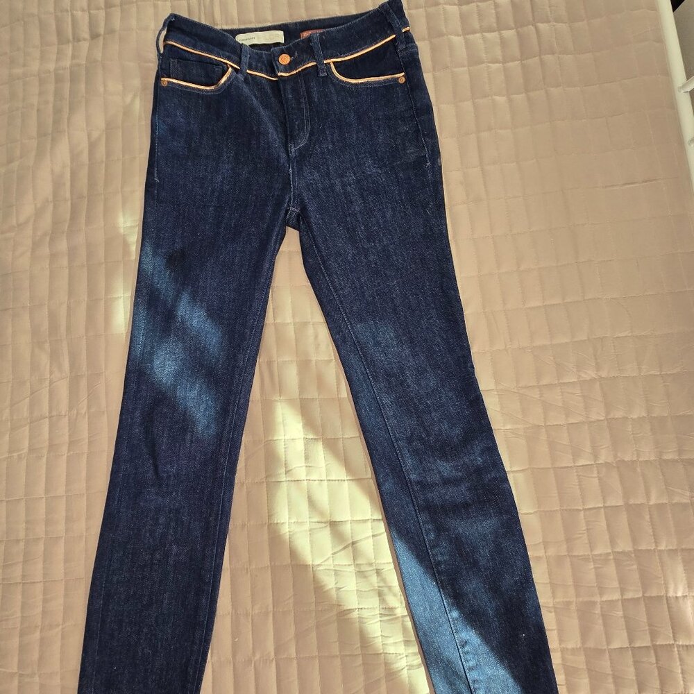 Pilcro and the Letterpress Anthropologie High Rise Skinny Gold Pipe Trimmed Jean